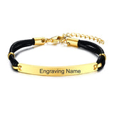 Engraving Name Chain Bracelets Stainless Steel + wax rope