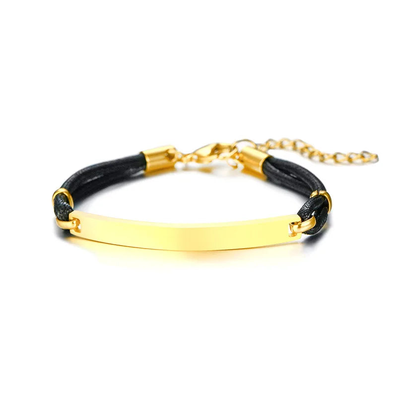 Engraving Name Chain Bracelets Stainless Steel + wax rope