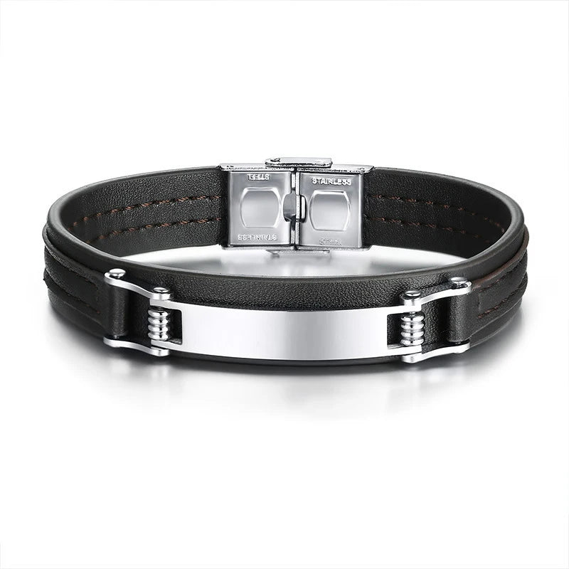 Engraved Stainless Steel Bracelet with Silicone Chain