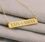 Engraved Bar Date Coordinates Initials Roman Necklace