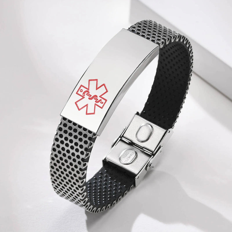 Engraved Stainless Steel Medical Alert ID Bracelet for Men Women