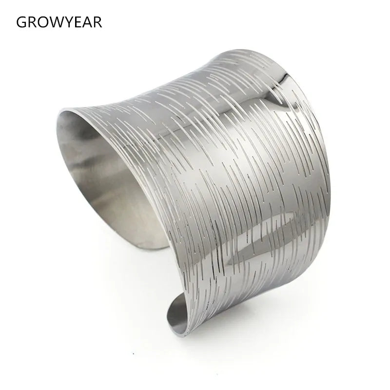 Wave Pattern Wide Bracelet Cuff Bangle Stainless Steel Jewelry