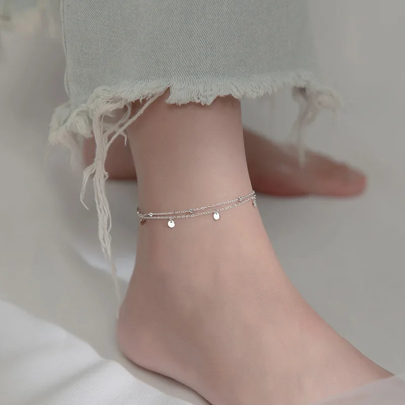 925 Silver Anklets Bracelet For Women Leg Jewelry Double Foot Chain