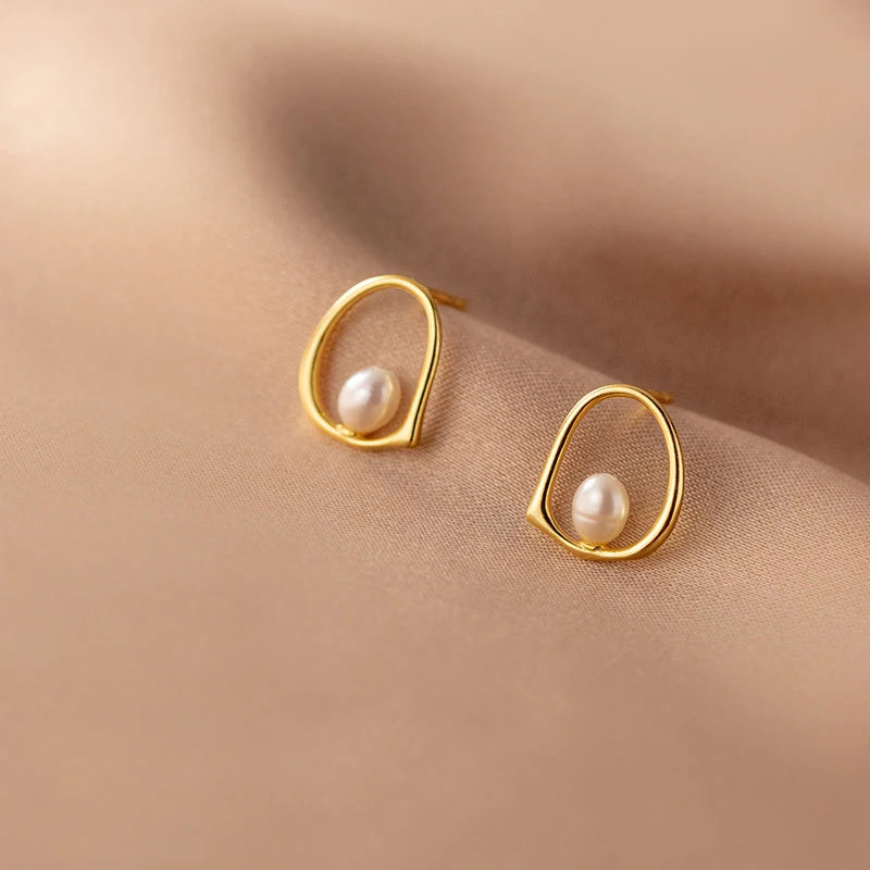 925 Silver Natural Freshwater Pearl Stud Earrings for Women