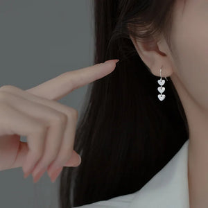 925 Silver Love Heart Drop Tassel Earrings, Summer Jewelry