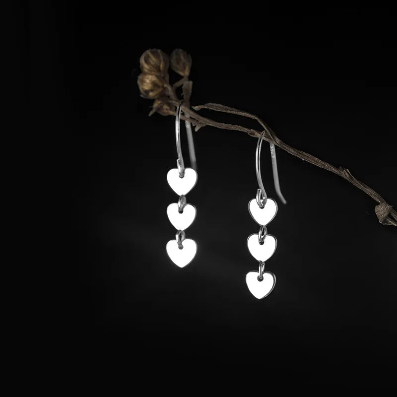 925 Silver Love Heart Drop Tassel Earrings, Summer Jewelry