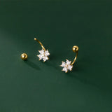 925 Silver Zircon Flower Stud Earrings Romantic Crystal Jewelry Gift