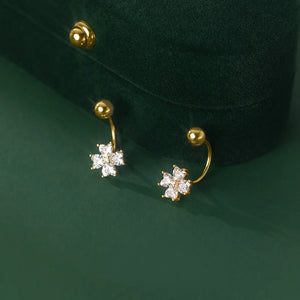 925 Silver Zircon Flower Stud Earrings Romantic Crystal Jewelry Gift
