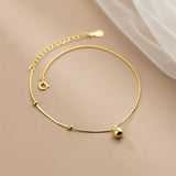 925 Sterling Silver Glossy Beads Bell Anklet Elegant Wedding Jewelry