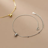 925 Sterling Silver Glossy Beads Bell Anklet Elegant Wedding Jewelry