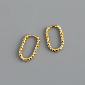 925 Silver Punk Hollow Beads Hoop Earrings for Women Girl