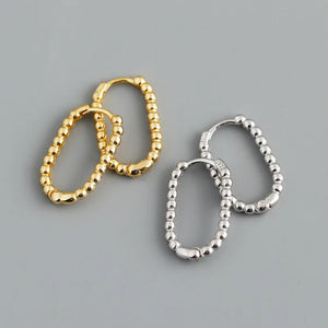 925 Silver Punk Hollow Beads Hoop Earrings for Women Girl