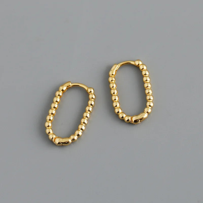 925 Silver Punk Hollow Beads Hoop Earrings for Women Girl