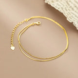 925 Silver Double Snake Bone Bead Anklet Chain Bohemian Jewelry