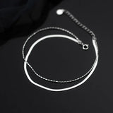925 Silver Double Snake Bone Bean Charm Anklet for Women Beach Jewelry
