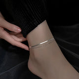 925 Silver Double Snake Bone Bean Charm Anklet for Women Beach Jewelry