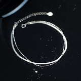 925 Silver Double Snake Bone Bean Charm Anklet for Women Beach Jewelry