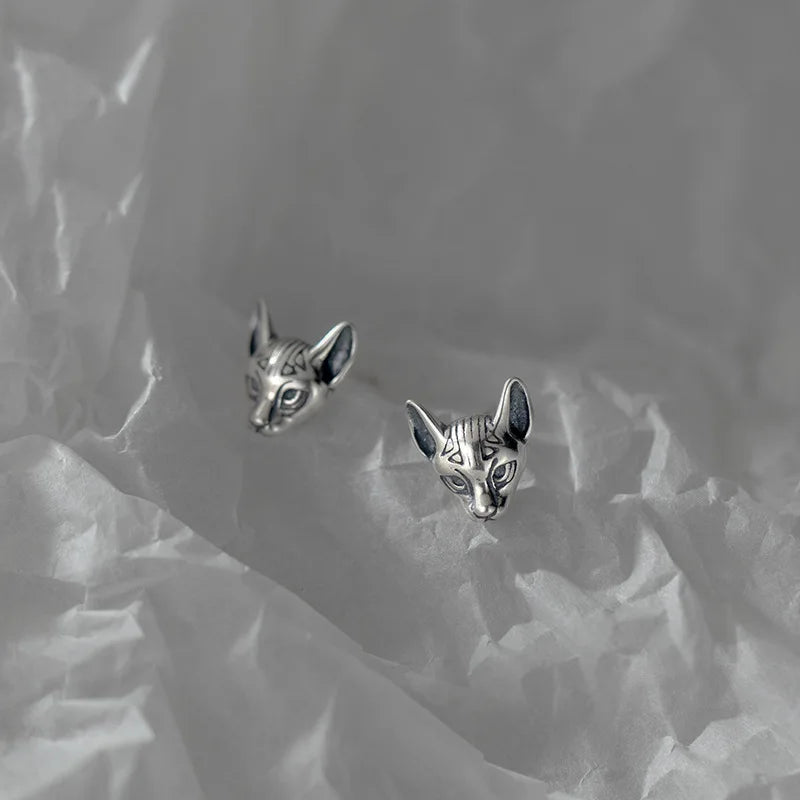 925 Sterling Silver Cat Earrings Hypoallergenic Kitten Studs Sensitive Ears