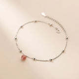 925 Sterling Silver Anklet Strawberry Pink Crystal Ball Anklet