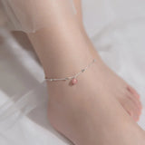 925 Sterling Silver Anklet Strawberry Pink Crystal Ball Anklet