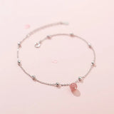 925 Sterling Silver Anklet Strawberry Pink Crystal Ball Anklet