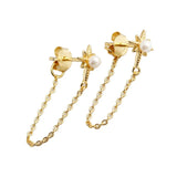 925 Silver Star Pearl Tassel Stud Earrings Bohemian Party Jewelry