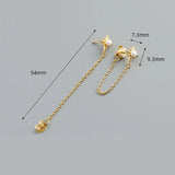 925 Silver Star Pearl Tassel Stud Earrings Bohemian Party Jewelry