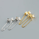 925 Silver Star Pearl Tassel Stud Earrings Bohemian Party Jewelry