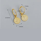 Vintage 925 Sterling Silver Coin Drop Earrings for Women Punk Fine Jewelry