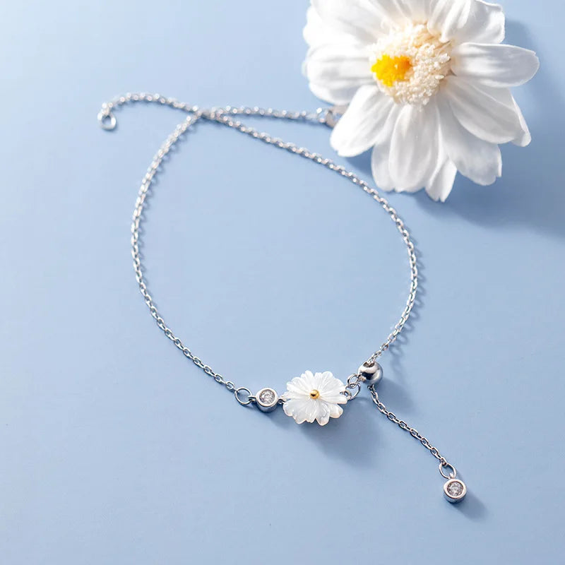 925 Sterling Silver Daisy Anklet for Women