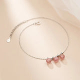925 Silver Strawberry Crystal Beads Anklet Wedding Jewelry