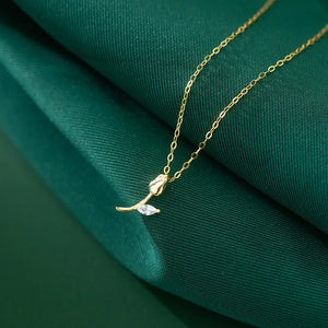 925 Silver Sweet Tulip CZ Necklace Women Wedding Party Fine Jewelry