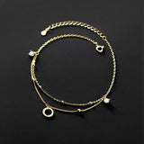 925 Silver Double Layer Foot Chain Crystal Charms Anklet