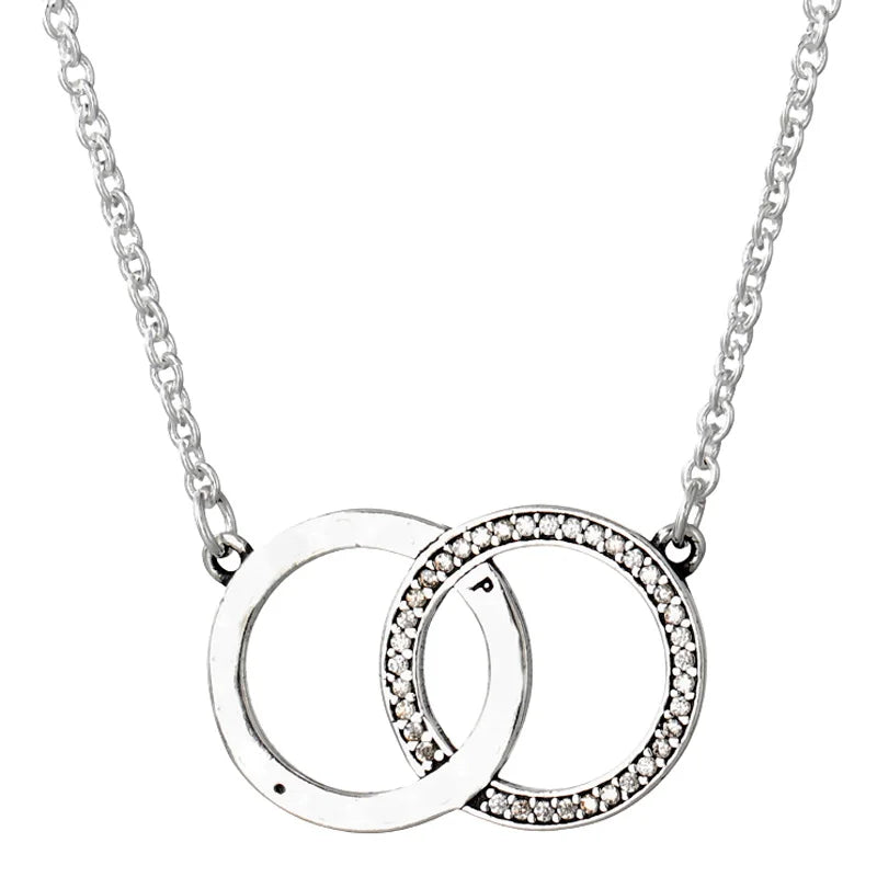 925 Silver Circles Crown Heart Necklace Charm Jewelry