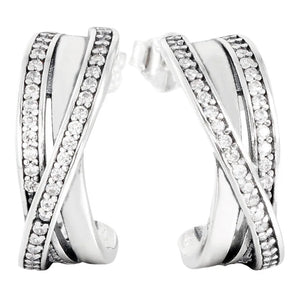 Entwined Circles U-shaped Double Hoop Earrings 925 Sterling Silver For Women