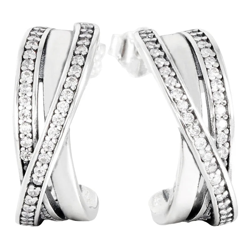 Entwined Circles U-shaped Double Hoop Earrings 925 Sterling Silver For Women