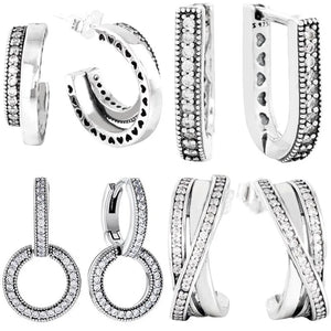 Entwined Circles U-shaped Double Hoop Earrings 925 Sterling Silver For Women