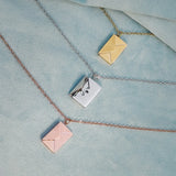 Rose Silver Envelope Locket Necklace Love Secret Message Pendant
