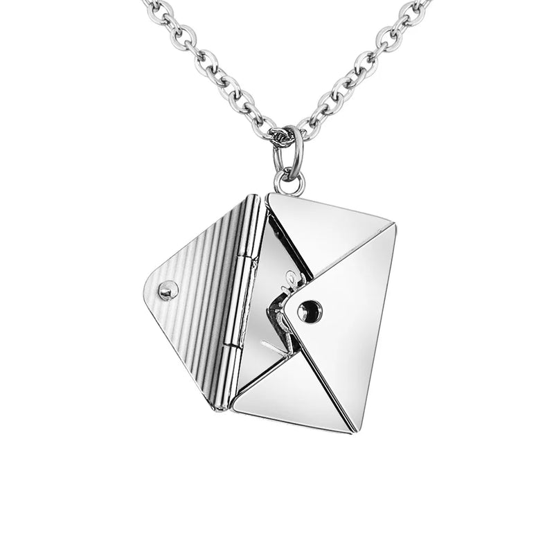 Rose Silver Envelope Locket Necklace Love Secret Message Pendant