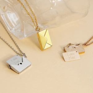 Rose Silver Envelope Locket Necklace Love Secret Message Pendant