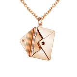 Rose Silver Envelope Locket Necklace Love Secret Message Pendant