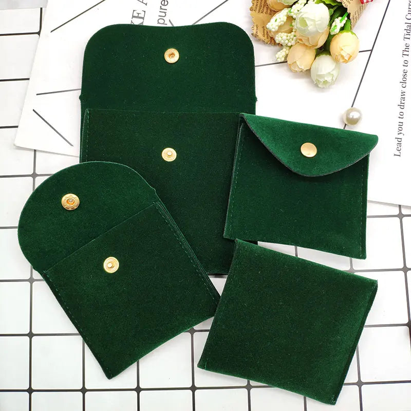 Green Velvet Jewelry Gift Bag with Snap Fastener Dust Proof Storage