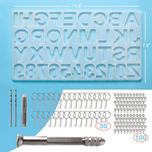 Epoxy Casting Mold Set with Hand Drill, Drill Bits, Keyrings, Screw Pins