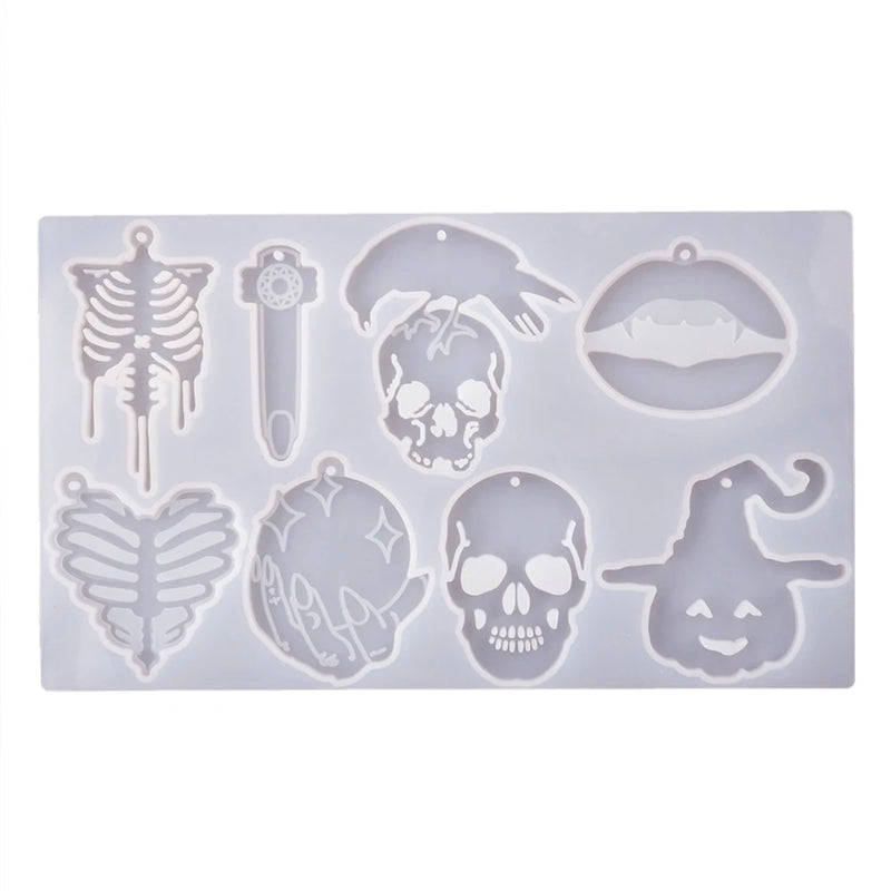 Halloween Finger Skull Bone Lips Mirror Silicone Mold for Resin DIY