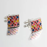 Silver Plated Cufflinks with Epoxy Enamel Grid Design