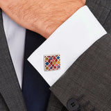 Silver Plated Cufflinks with Epoxy Enamel Grid Design
