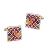 Silver Plated Cufflinks with Epoxy Enamel Grid Design