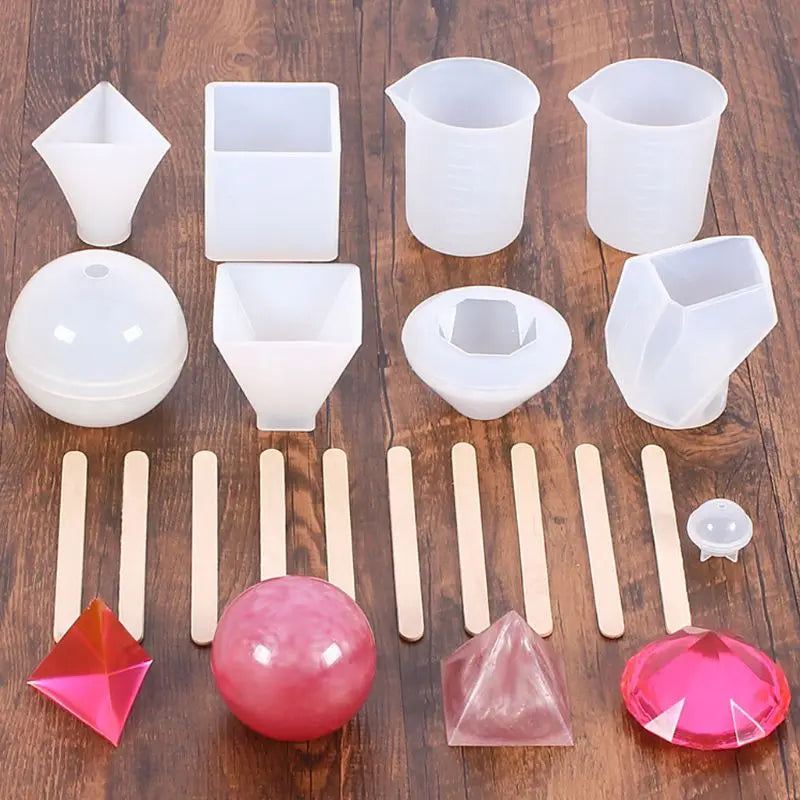 Epoxy Resin Molds Kit Cube Pyramid Stone Resin Mold Mixing Cup