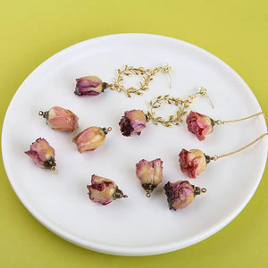 Epoxy Dried Rose Buds for DIY Jewelry, Real Flower Earring Material