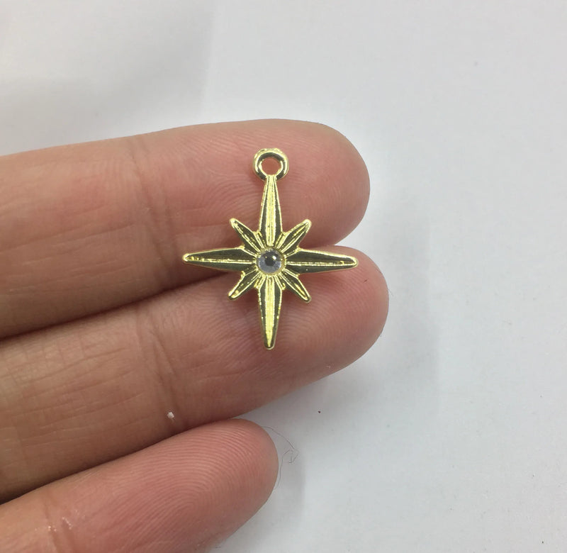 10pcs 16mm Six-pointed star Zinc alloy Charms Pendant with Stone DIY Jewelry